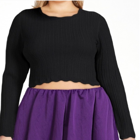 Scoop NYC Women’s Black Cropped Scalloped Top Size Large NWT - Picture 10 of 10